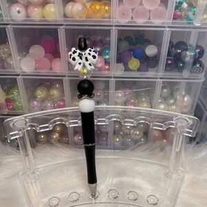 Black and White Beaded Pen with Bow
